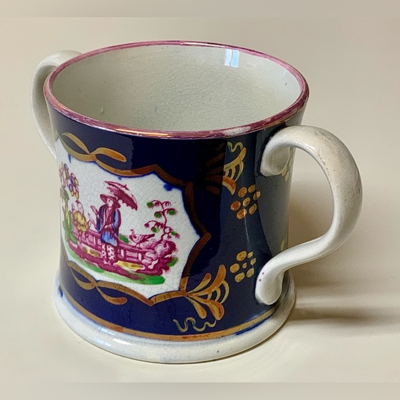 19th Century Antique Gaudy Welsh Chinoiserie Pattern Double Handled Luster Mug - Picture 5 of 16